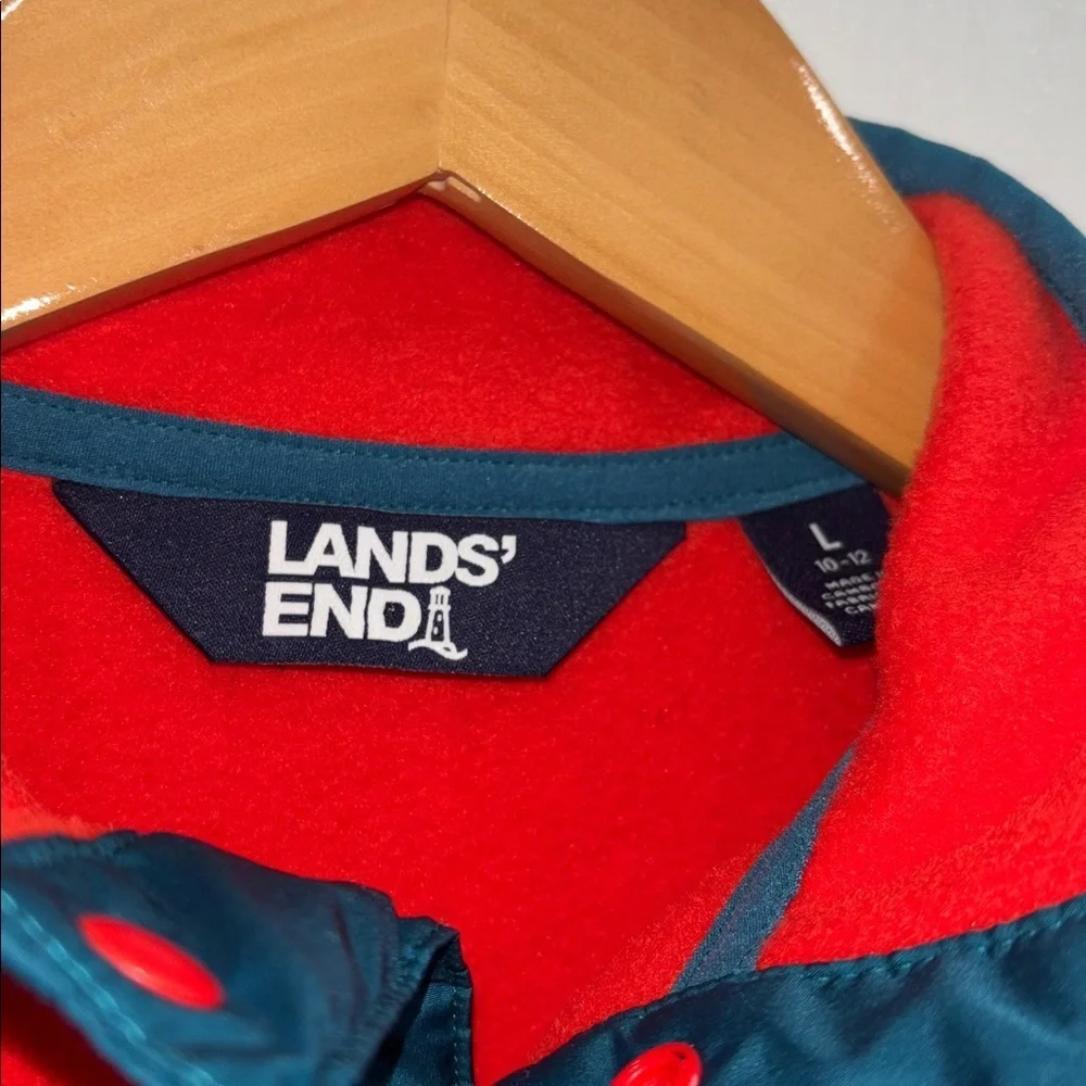 Lands' End Red and Navy Fleece Top 1/4 snap boys size large 10-12